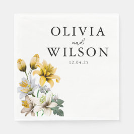 Guardanapo De Papel Casamento Floral Amarelo e Branco Elegante