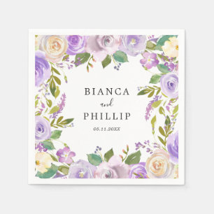 Guardanapo De Papel Casamento Floral Aquarela Lilás Elegante
