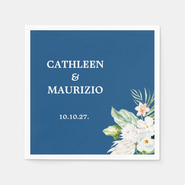 Guardanapo De Papel Casamento Floral Azul Clássico (Frente)