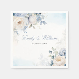 Guardanapo De Papel Casamento Floral Azul-Dusty, Elegante