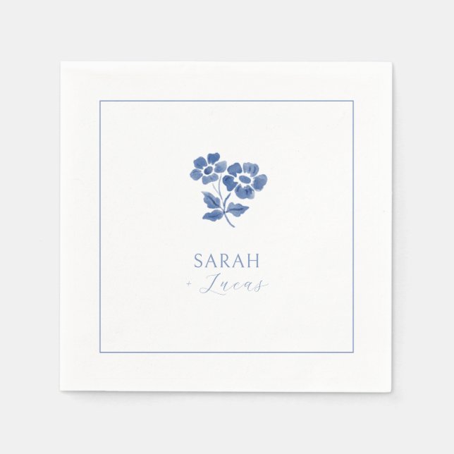 Guardanapo De Papel Casamento Floral Azul e Branco (Frente)