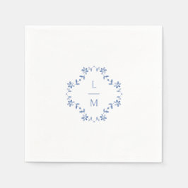 Guardanapo De Papel Casamento Floral Azul e Branco Monograma