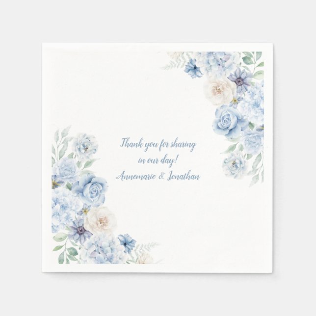 Guardanapo De Papel Casamento Floral Azul e Branco Napkins (Frente)