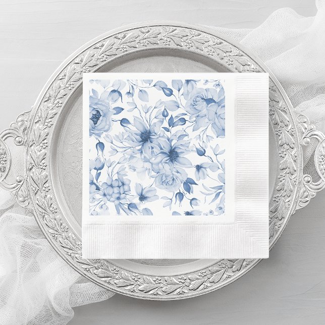 Guardanapo De Papel Casamento Floral Azul Elegante Napkin (Criador carregado)