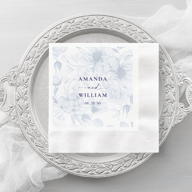 Guardanapo De Papel Casamento Floral Azul Elegante Napkin (Criador carregado)