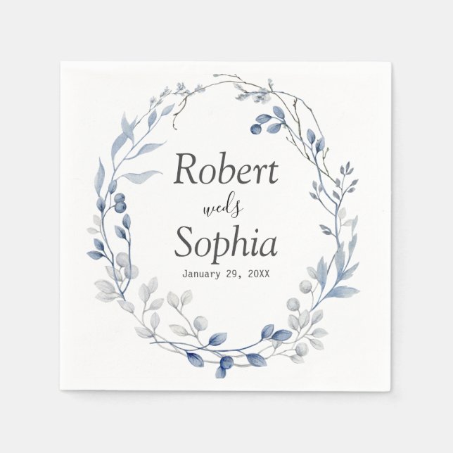 Guardanapo De Papel Casamento Floral Azul Empoeirado (Frente)