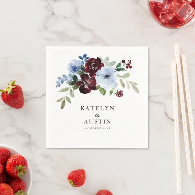 Guardanapo De Papel casamento floral azul empoeirado (Insitu)