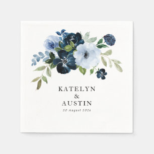 Guardanapo De Papel casamento floral azul marinho e azul claro