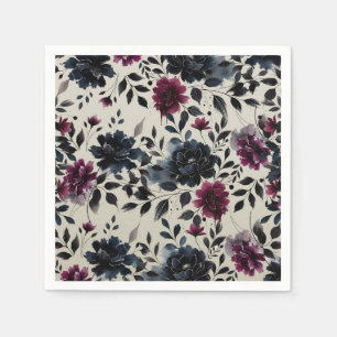 Guardanapo De Papel Casamento Floral Azul Meia-Noite Borgonha Amêndoa
