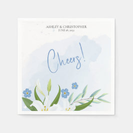 Guardanapo De Papel Casamento Floral Azul Moderno com Aquarela