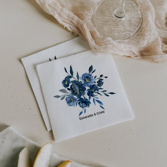 Guardanapo De Papel Casamento Floral Azul Moderno Napkin (Criador carregado)
