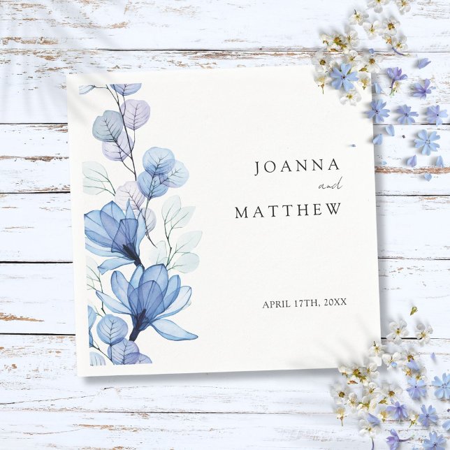Guardanapo De Papel Casamento Floral Azul Poeira Moderno Elegante (Elegant Modern Dusty Blue Floral Wedding Napkins)