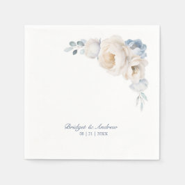 Guardanapo De Papel Casamento Floral Azul Poeirento Branco