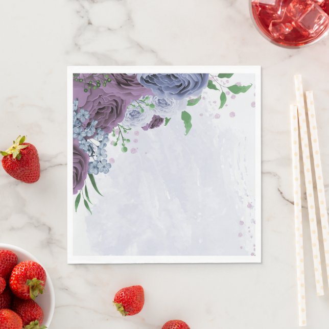 Guardanapo De Papel Casamento floral azul roxo (Insitu)