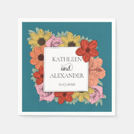 Guardanapo De Papel Casamento Floral Azul-Teal Brilhante