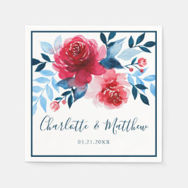 Guardanapo De Papel Casamento Floral Azul Vermelho Azul Elegante