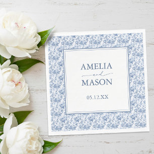 Guardanapo De Papel Casamento Floral Azul Vintage Toile Vitoriana 