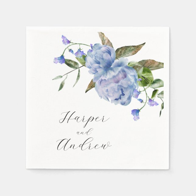 Guardanapo De Papel Casamento Floral Blue Watercolor (Frente)