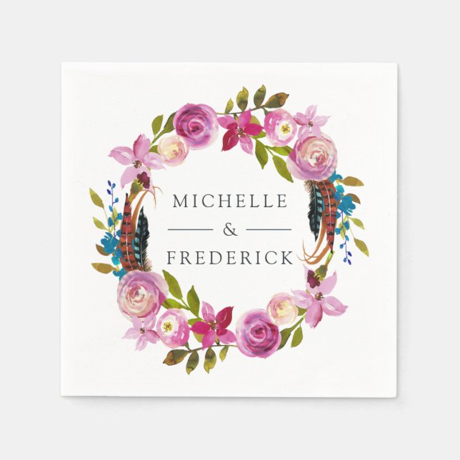 Guardanapo De Papel Casamento Floral Boho Chic Aquarela (Frente)
