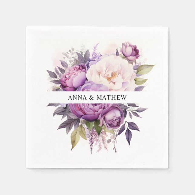 Guardanapo De Papel Casamento Floral Boho com Lavanda Roxa (Frente)
