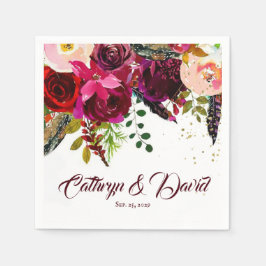 Guardanapo De Papel Casamento Floral Bold Boho Burgundy Personalizado