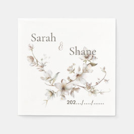 Guardanapo De Papel Casamento Floral Botânico Branco Elegante Marfim