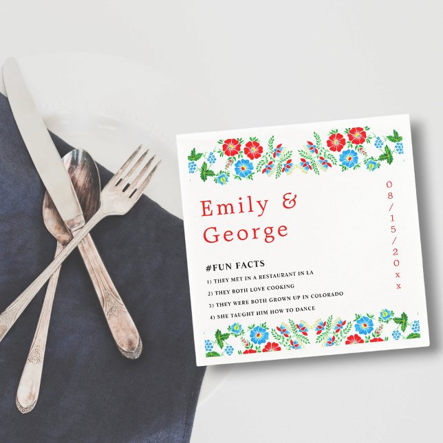 Guardanapo De Papel Casamento Floral Botânico de Rosas vermelhas Azuis (Criador carregado)