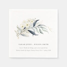 Guardanapo De Papel Casamento Floral Botânico Dourado Verde Azul