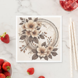 Guardanapo De Papel Casamento Floral Botânico Sépia Vintage Quadrado