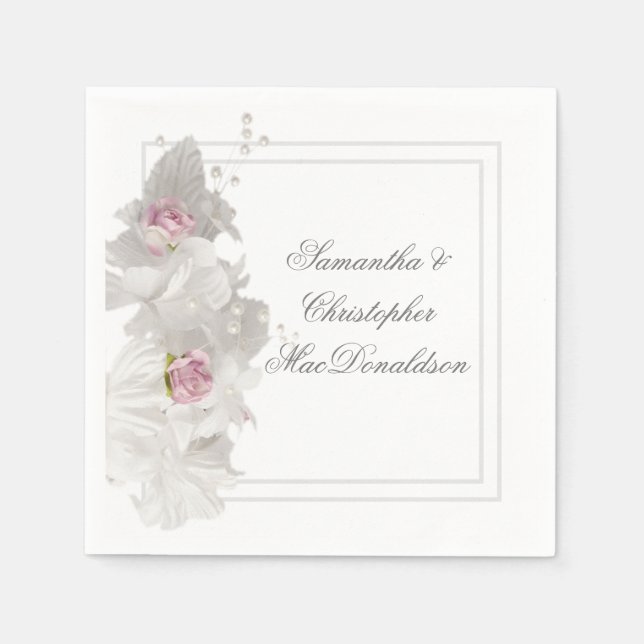 Guardanapo De Papel Casamento floral branco (Frente)