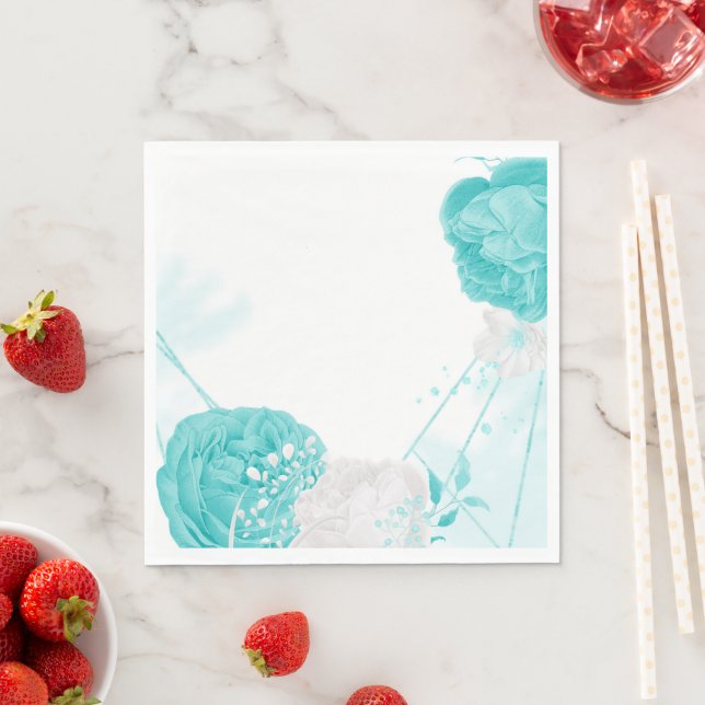 Guardanapo De Papel casamento floral branco de turquesa (Insitu)