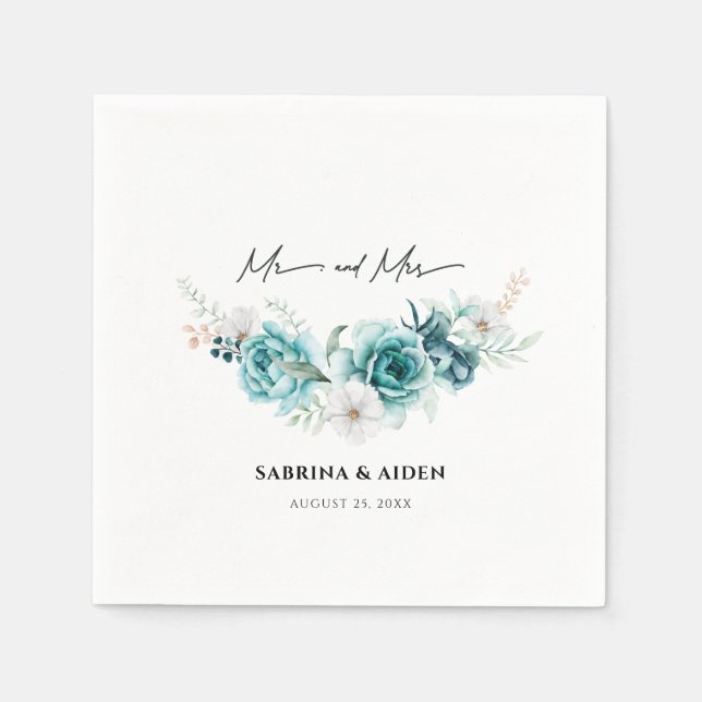 Guardanapo De Papel Casamento Floral Branco Dusty Emerald Green (Frente)