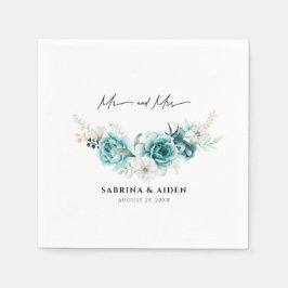 Guardanapo De Papel Casamento Floral Branco Dusty Emerald Green