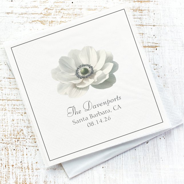 Guardanapo De Papel Casamento Floral Branco e Negro Elegante Moderno (Criador carregado)