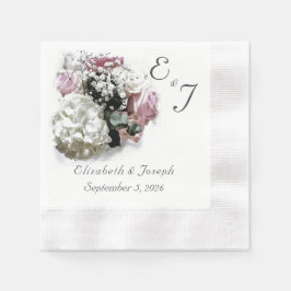 Guardanapo De Papel Casamento Floral Branco e Rosa Monograma