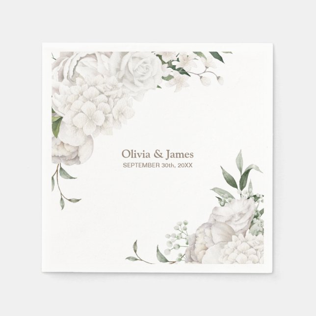 Guardanapo De Papel Casamento Floral Branco Napkins (Frente)