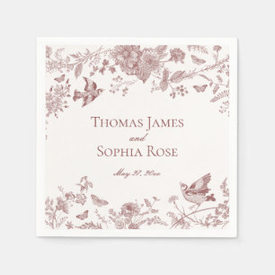 Guardanapo De Papel Casamento Floral Burgundy Toile De Jouy Vintage
