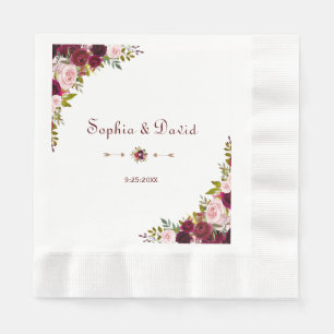 Guardanapo De Papel Casamento Floral Chic Elegant Burgundy Marsala