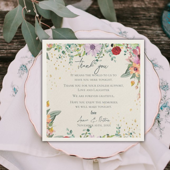 Guardanapo De Papel Casamento Floral Chic Wildflower Obrigado Mensagem (Chic Wildflowers Floral Wedding Thank you Message Napkins)