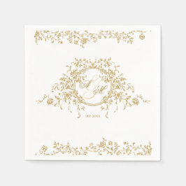 Guardanapo De Papel Casamento Floral Clássico Elegante Dourado Elegant