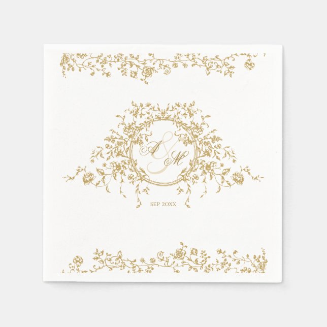 Guardanapo De Papel Casamento Floral Clássico Elegante Dourado Elegant (Frente)