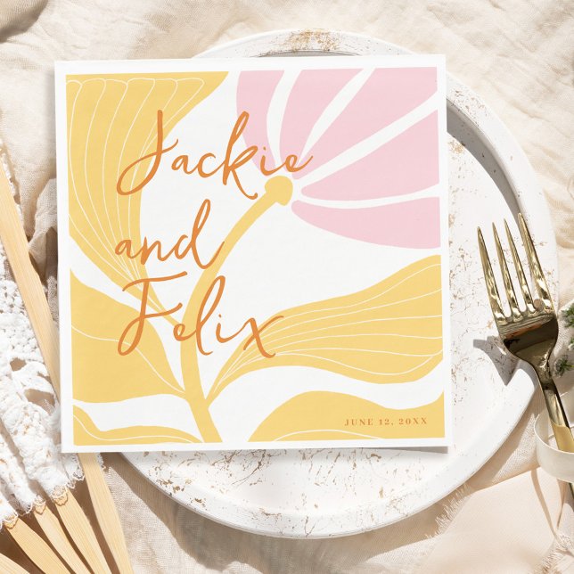 Guardanapo De Papel Casamento Floral Colorida abstrato Chic (Abstract Chic Retro Colorful Floral Wedding Napkins)