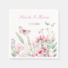 Guardanapo De Papel Casamento Floral com Borboleta Rosa primavera