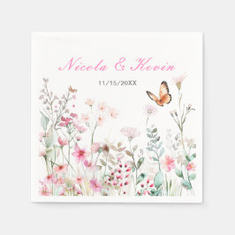 Guardanapo De Papel Casamento Floral com Borboleta Rosa Profunda prima