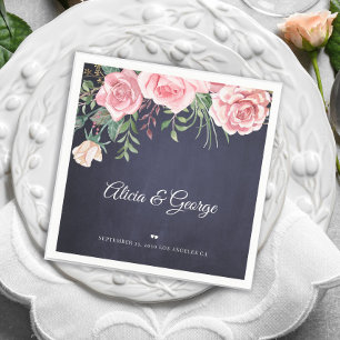 Guardanapo De Papel Casamento floral cor-de-água rosa com marinho ele