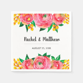 Guardanapo De Papel Casamento Floral Cor de Água Rosa e Amarela