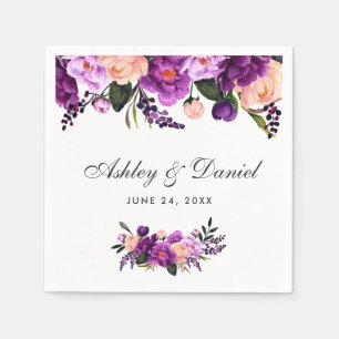 Guardanapo De Papel Casamento floral da aguarela roxa ultravioleta