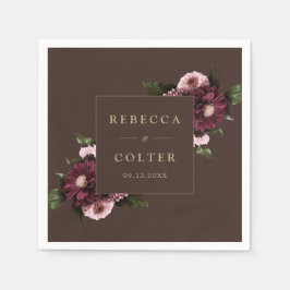 Guardanapo De Papel Casamento Floral da Elegante Brown Burgundy