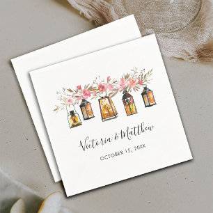 Guardanapo De Papel Casamento floral da lanterna da aguarela rústica