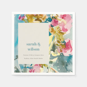 Guardanapo De Papel Casamento Floral De abstrato Cor Azul-Cor-De-Água 